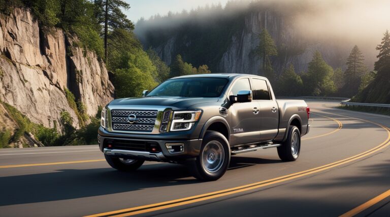 A sleek, metallic grey Nissan Titan Crew Cab​ 2024